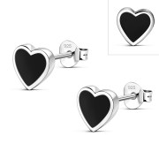 Black Onyx Heart Stud Silver Earrings, e315